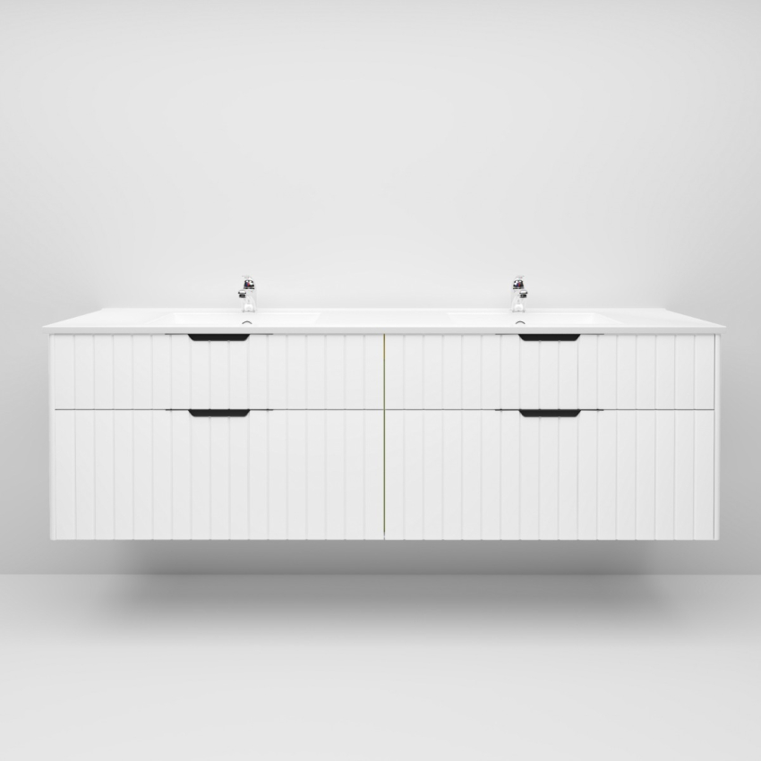 1800mm Wall Hung Grooved Bathroom Vanity Matte White Finish 2 PAC Coating MDF Board Cabinet Only 