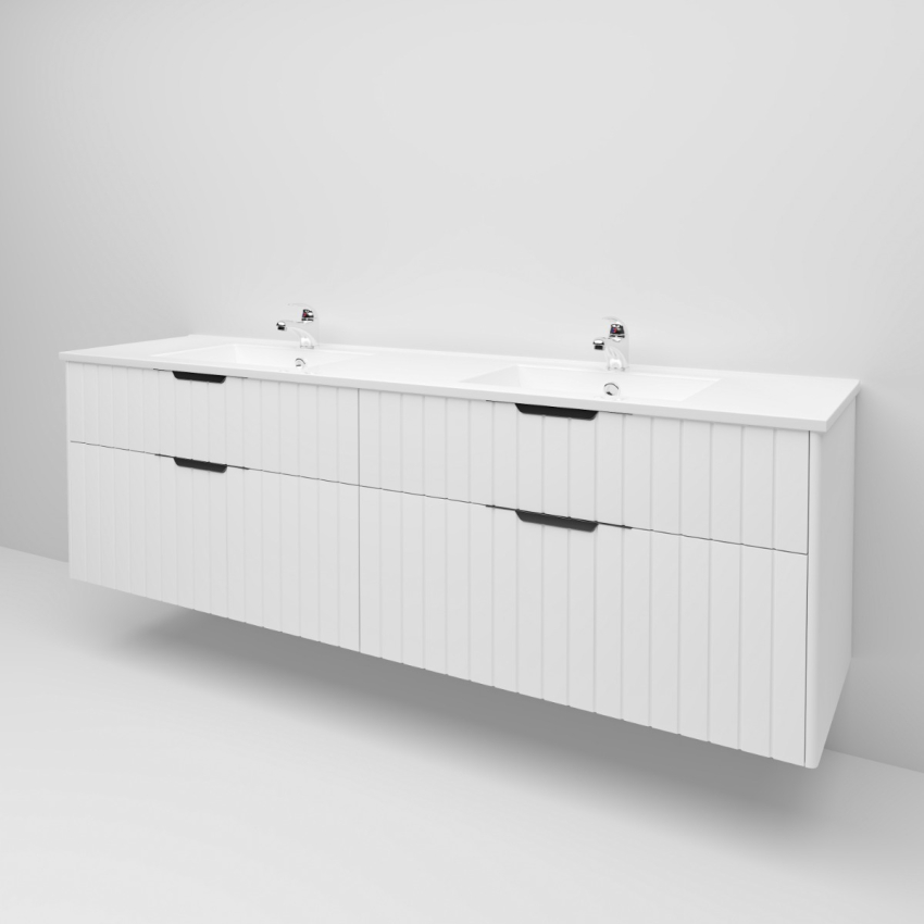 1800mm Wall Hung Grooved Bathroom Vanity Matte White Finish 2 PAC Coating MDF Board Cabinet Only 