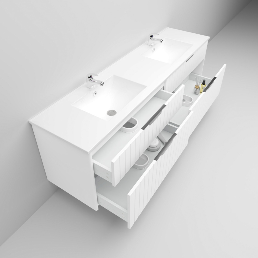 1800mm Wall Hung Grooved Bathroom Vanity Matte White Finish 2 PAC Coating MDF Board Cabinet Only 