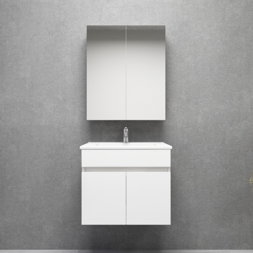 600MM Narrow Gloss White PVC Bathroom Vanity 2 Doors Wall Hung Cabinet Only 