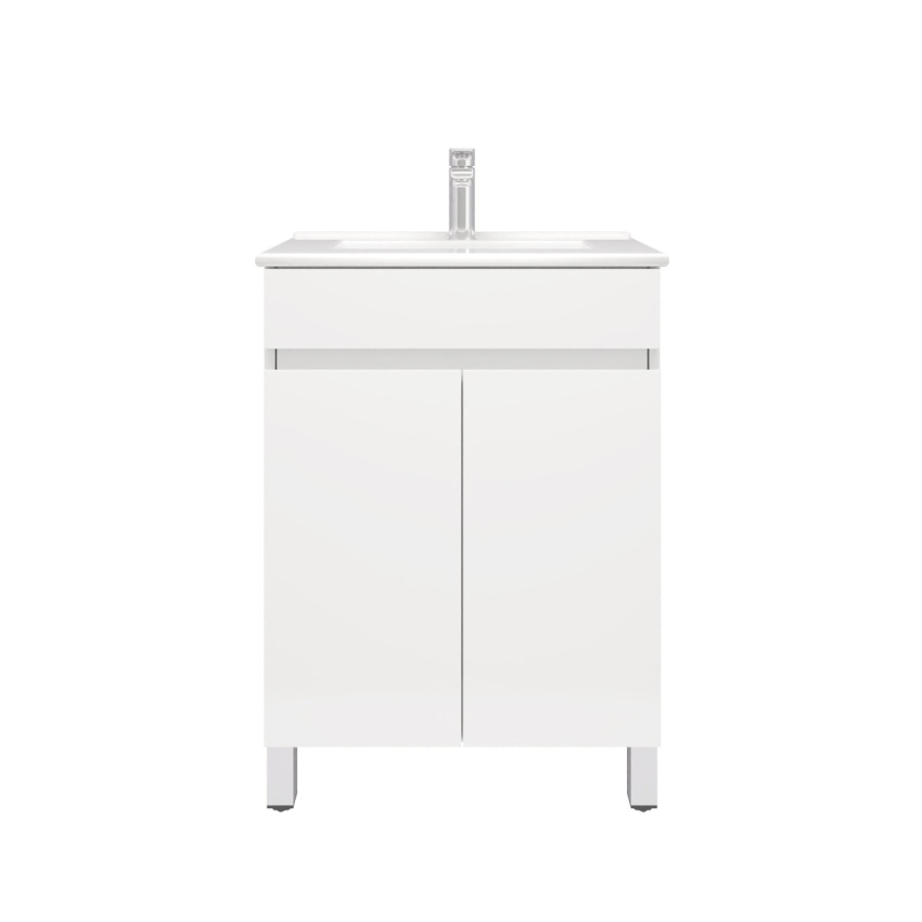 600MM Narrow Gloss White PVC Bathroom Vanity 2 Doors Free standing Cabinet Only 