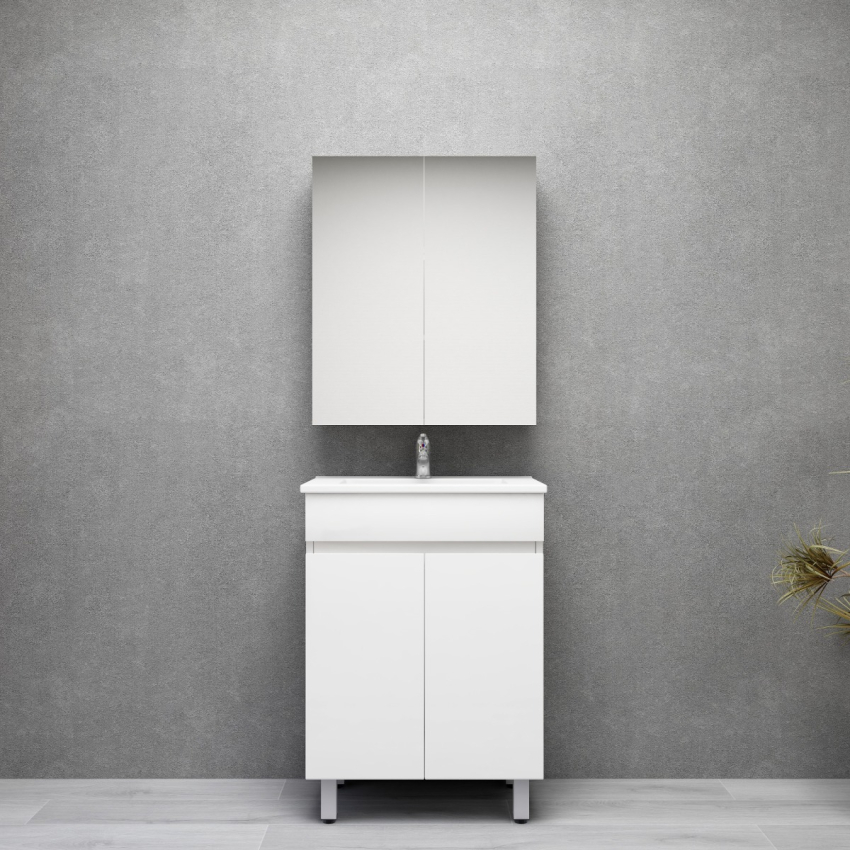 600MM Narrow Gloss White PVC Bathroom Vanity 2 Doors Free standing Cabinet Only 