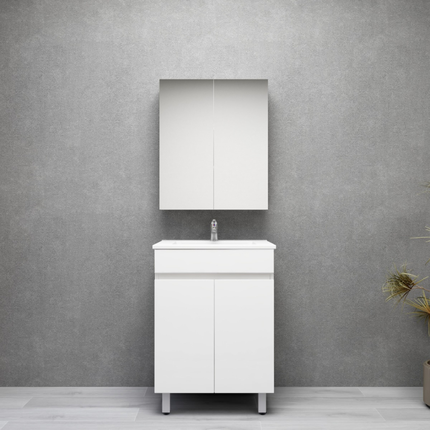600MM Gloss White PVC Bathroom Vanity 2 Doors Free standing Cabinet Only 