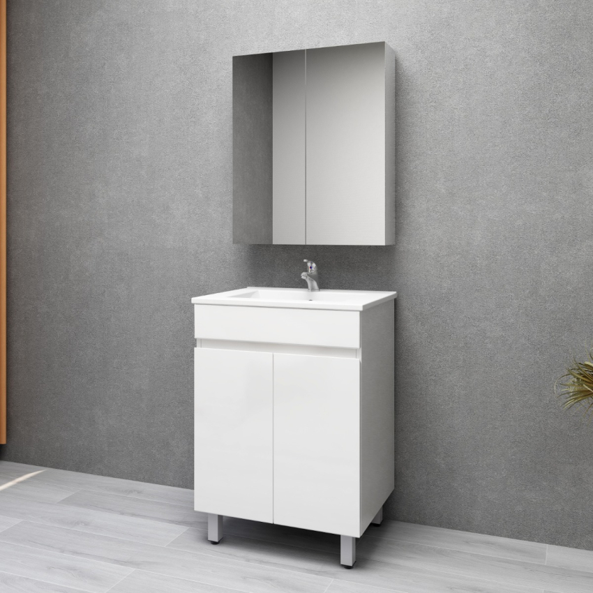 600MM Gloss White PVC Bathroom Vanity 2 Doors Free standing Cabinet Only 