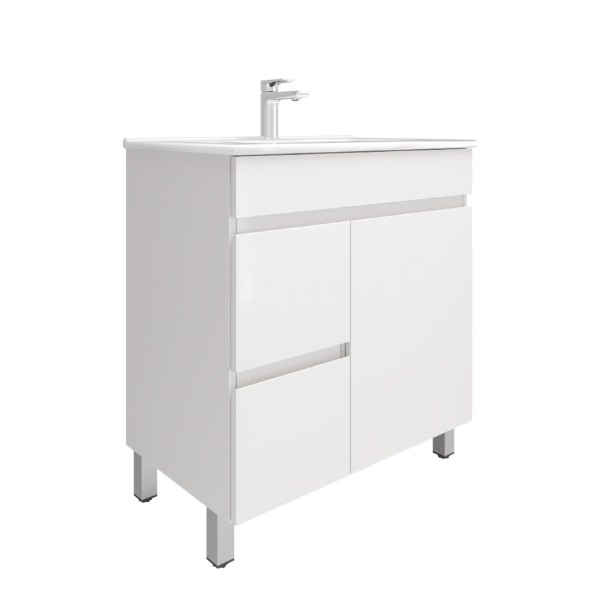 750MM Gloss White PVC Bathroom Vanity Left Drawers Free standing Cabinet Only