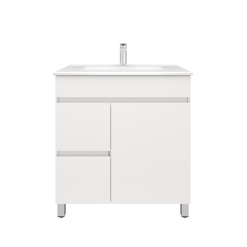 750MM Gloss White PVC Bathroom Vanity Left Drawers Free standing Cabinet Only