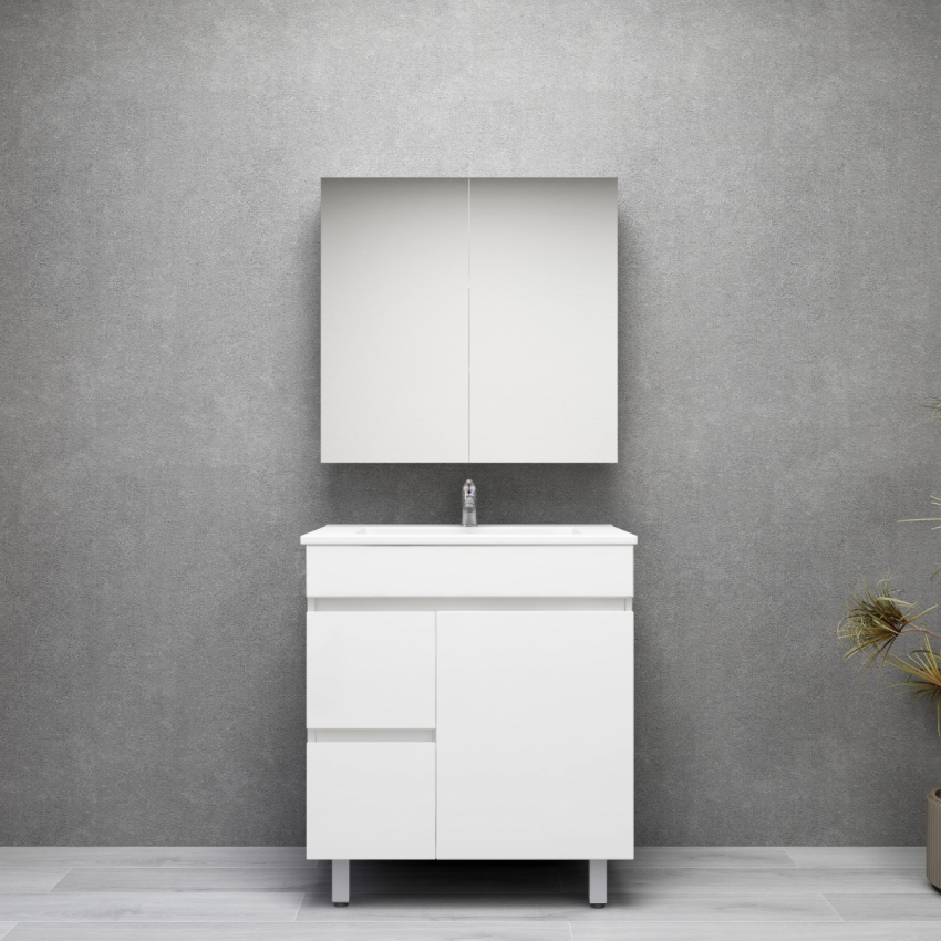 750MM Gloss White PVC Bathroom Vanity Left Drawers Free standing Cabinet Only