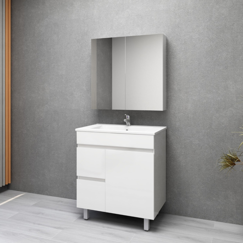 750MM Gloss White PVC Bathroom Vanity Left Drawers Free standing Cabinet Only