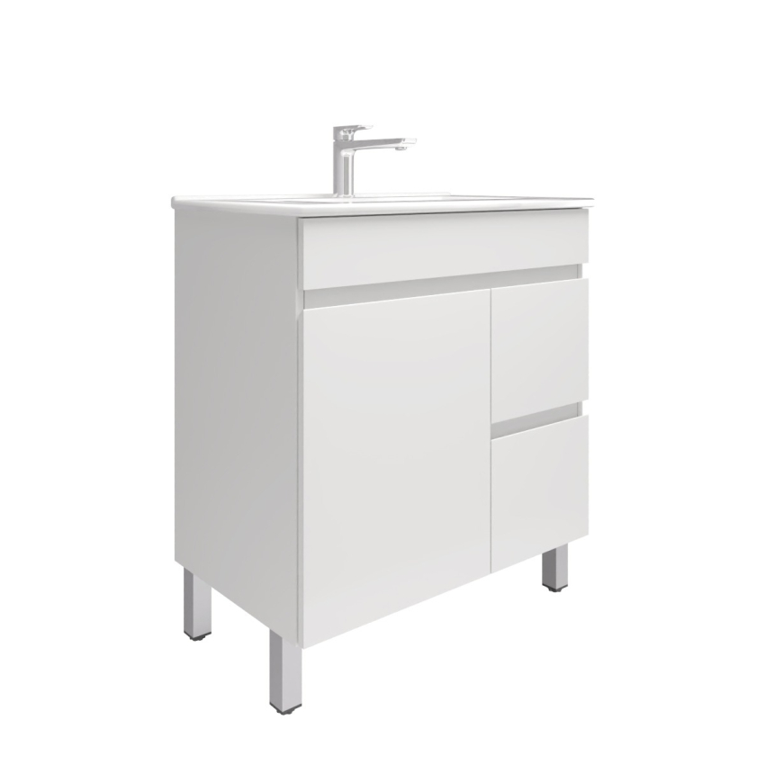 750MM Gloss White PVC Bathroom Vanity  Right Drawers Free standing Cabinet Only