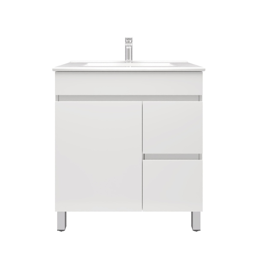 750MM Gloss White PVC Bathroom Vanity  Right Drawers Free standing Cabinet Only