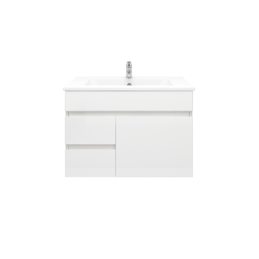 750MM Gloss White PVC Bathroom Vanity Left Drawers Wall Hung Cabinet Only 