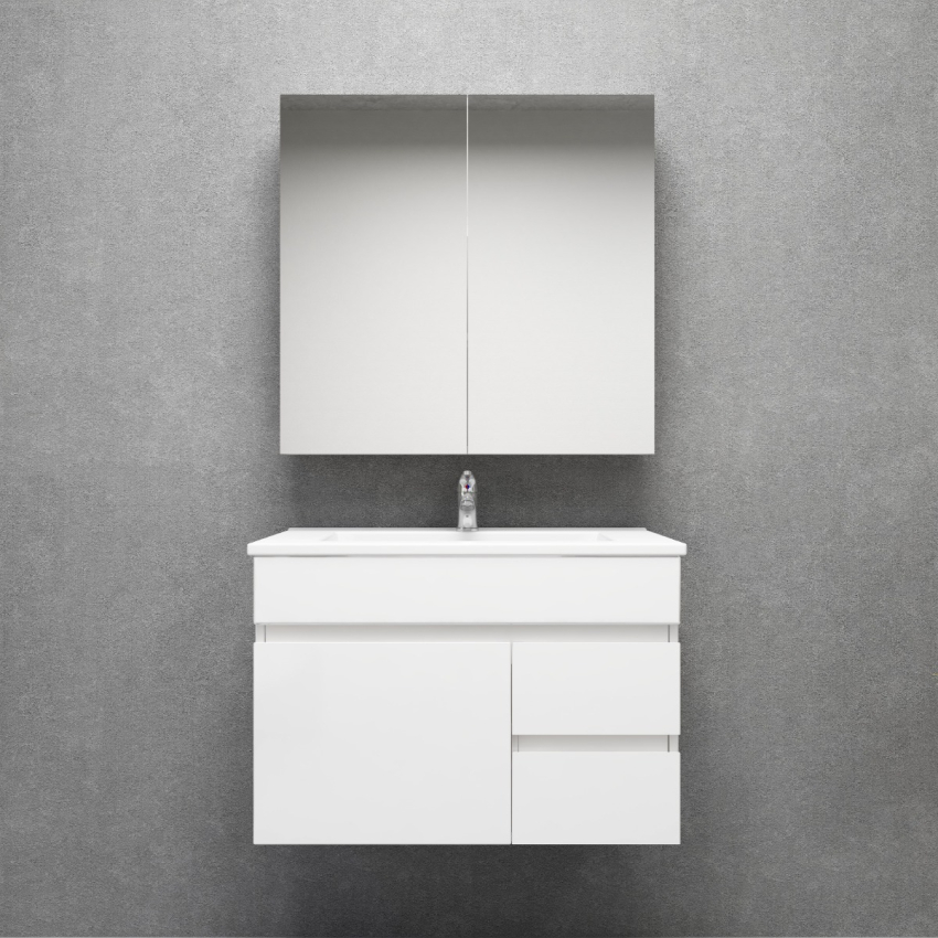 750MM Gloss White PVC Bathroom Vanity Right Drawers Wall Hung Cabinet Only 