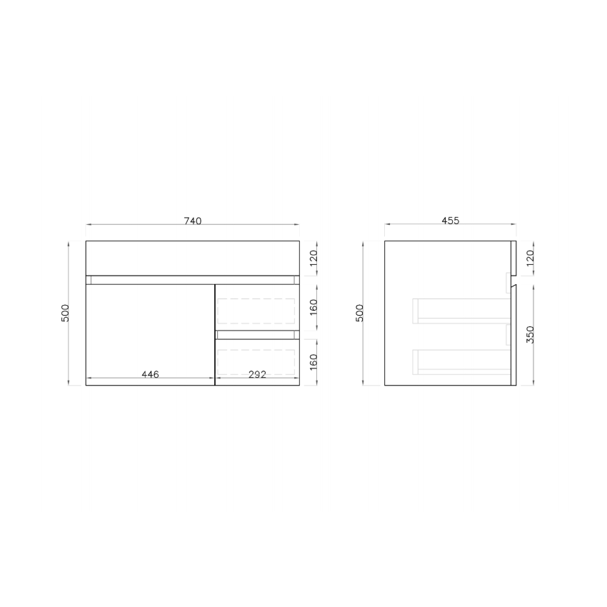 750MM Gloss White PVC Bathroom Vanity Right Drawers Wall Hung Cabinet Only 