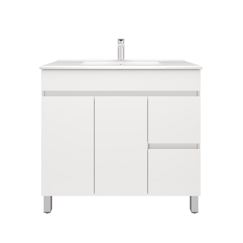 900MM Gloss White PVC Bathroom Vanity Right Drawers Free standing Cabinet Only