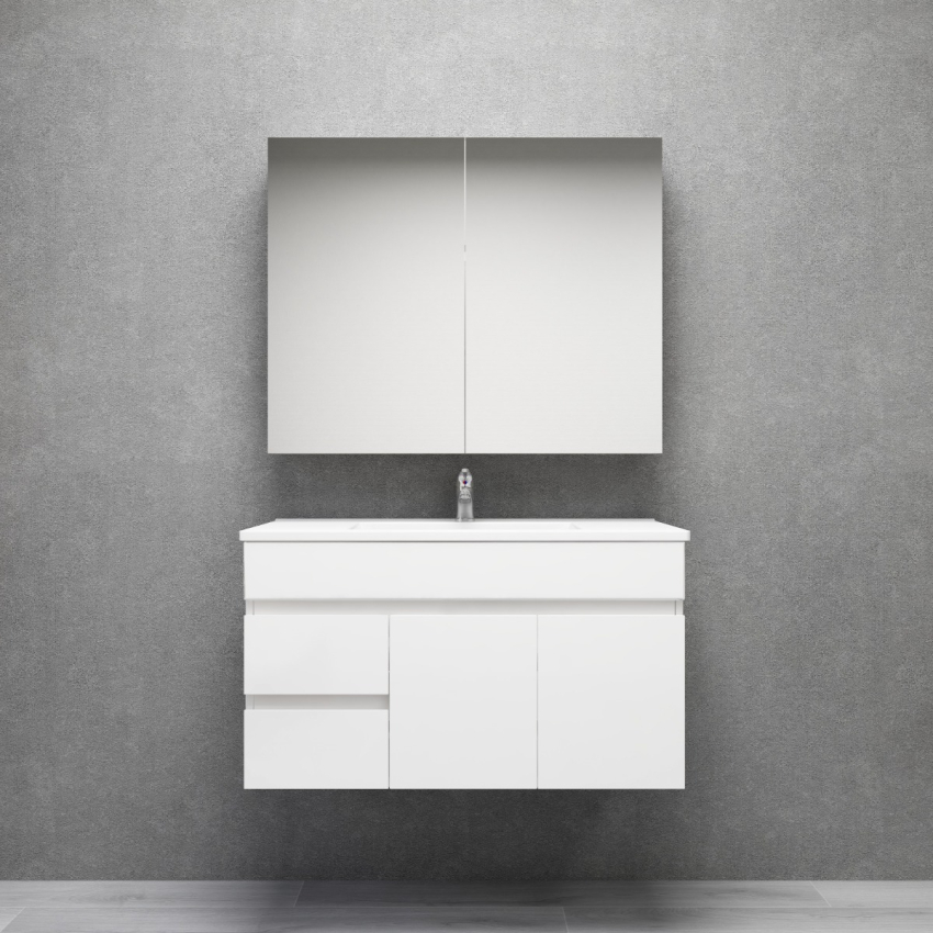 900MM Gloss White PVC Bathroom Vanity Left Drawers Wall Hung Cabinet Only