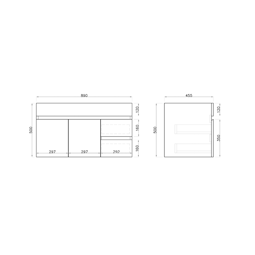 900MM Gloss White PVC Bathroom Vanity Right Drawers Wall Hung Cabinet Only
