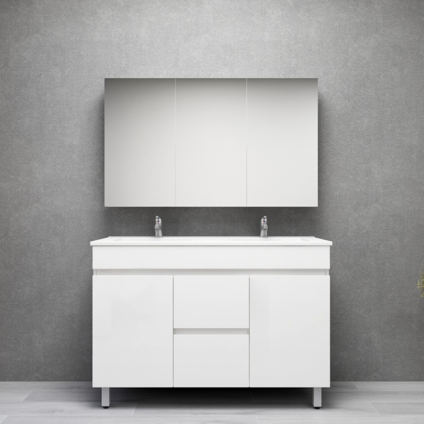 1200MM Gloss White PVC Bathroom Vanity 2 Middle Drawers 2 Side Doors Free standing Cabinet Only