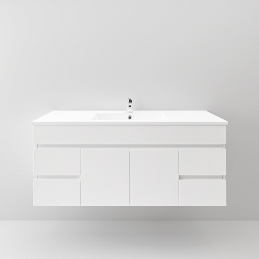 1200MM Gloss White PVC Bathroom Vanity 2 Middle Drawers 4S/DR Wall Hung Cabinet Only