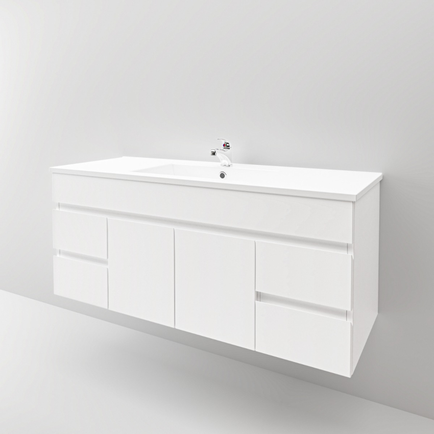 1200MM Gloss White PVC Bathroom Vanity 2 Middle Drawers 4S/DR Wall Hung Cabinet Only
