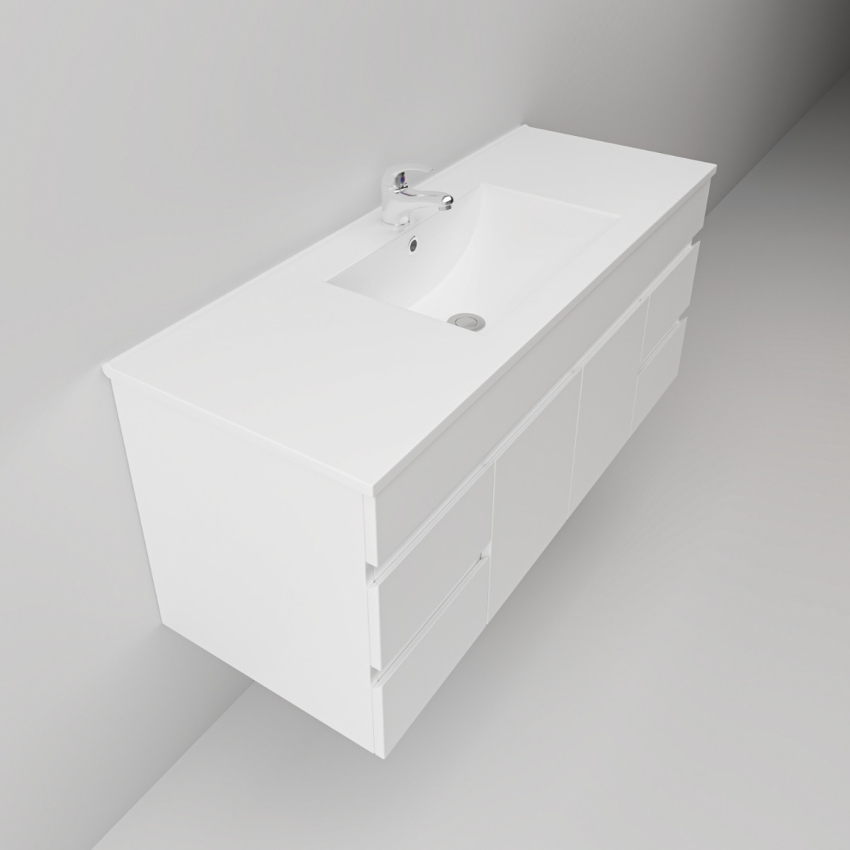 1200MM Gloss White PVC Bathroom Vanity 2 Middle Drawers 4S/DR Wall Hung Cabinet Only