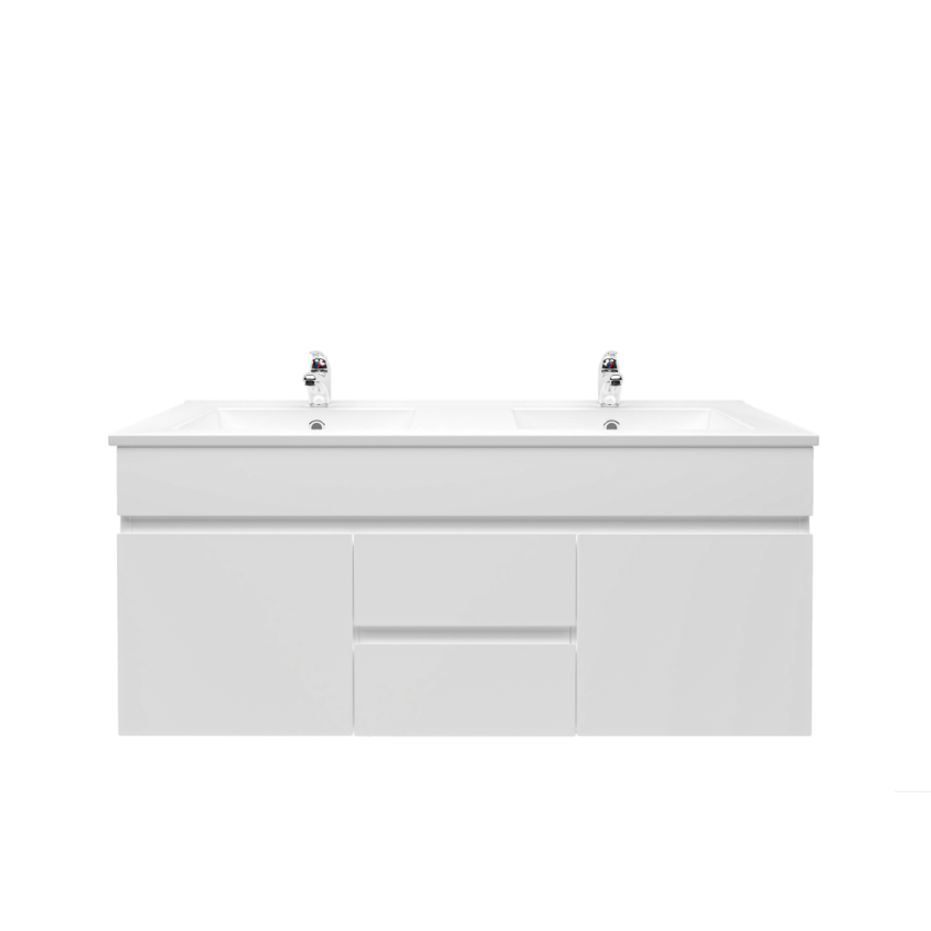 1200MM Gloss White PVC Bathroom Vanity 2 Middle Drawers 2 Side Doors Wall Hung Cabinet Only