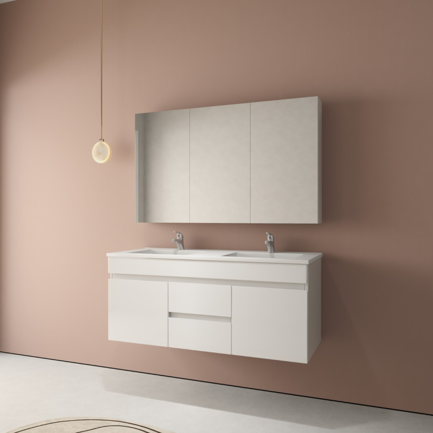 1200MM Gloss White PVC Bathroom Vanity 2 Middle Drawers 2 Side Doors Wall Hung Cabinet Only
