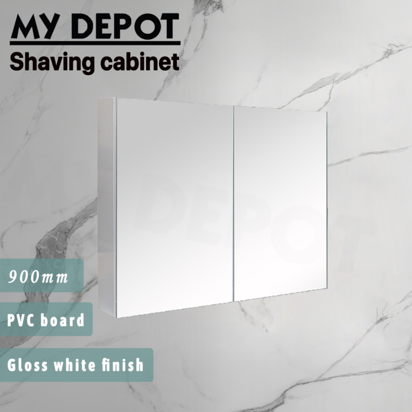 900MM Pencil Edge Gloss White 2 Doors PVC Shaving Cabinet