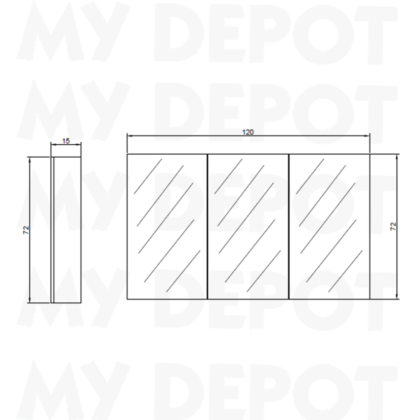 1200MM Pencil Edge Gloss White 3 Doors PVC Shaving Cabinet