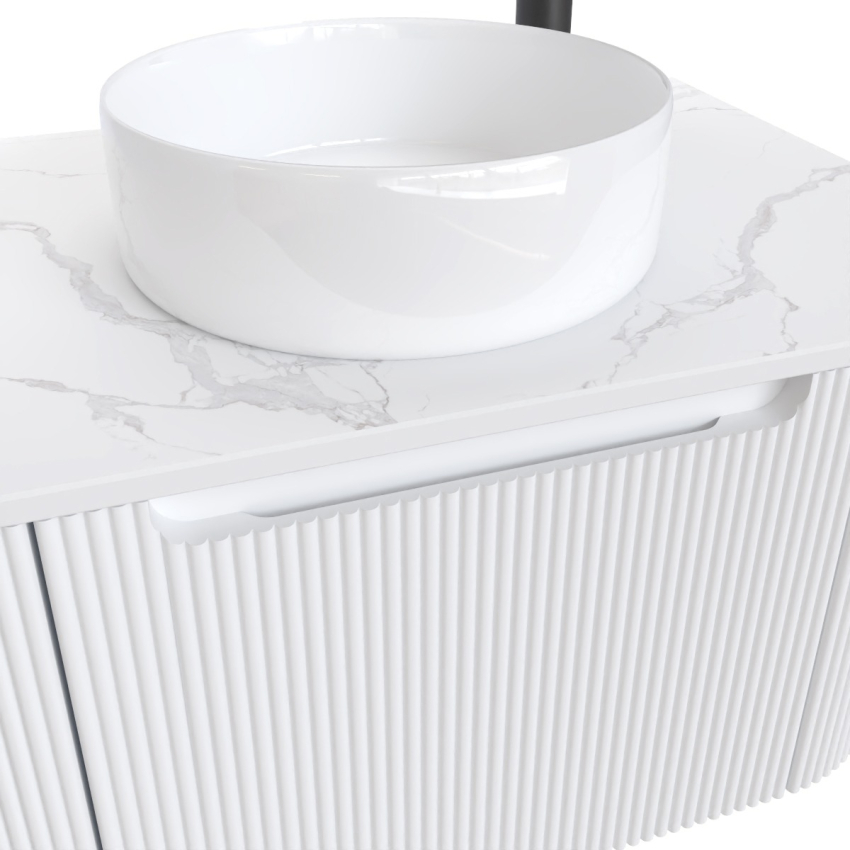 750mm Matte White 2PAC PVC 1/DW Curved Ribbed Design Wall Hung Cabinet Only 