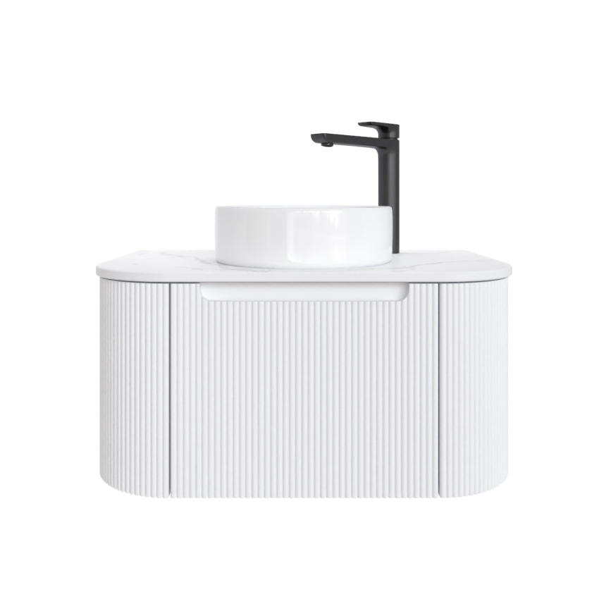 750mm Matte White 2PAC PVC 1/DW Curved Ribbed Design Wall Hung Cabinet Only 