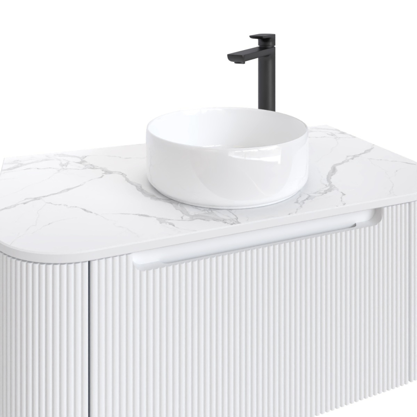 900mm Matte White 2PAC PVC 1/DW Curved Ribbed Design Wall Hung Cabinet Only 