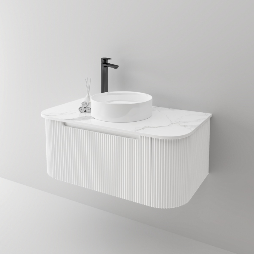 900mm Matte White 2PAC PVC 1/DW Curved Ribbed Design Wall Hung Cabinet Only 