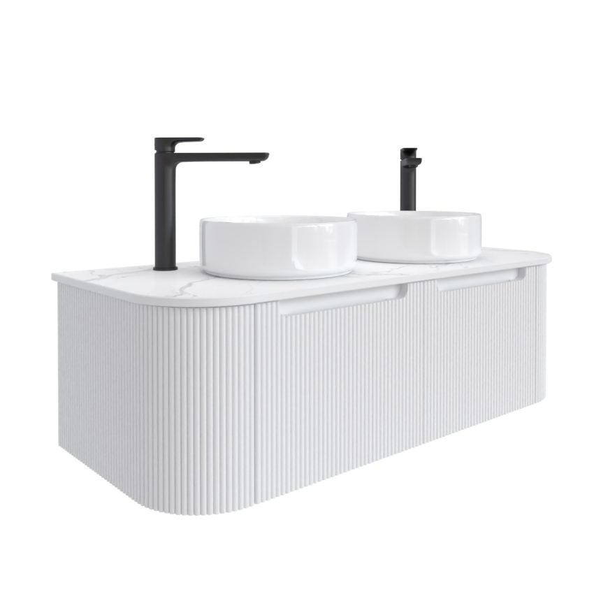 1200mm Matte White 2PAC PVC 2/DW Curved Ribbed Design Wall Hung Cabinet Only