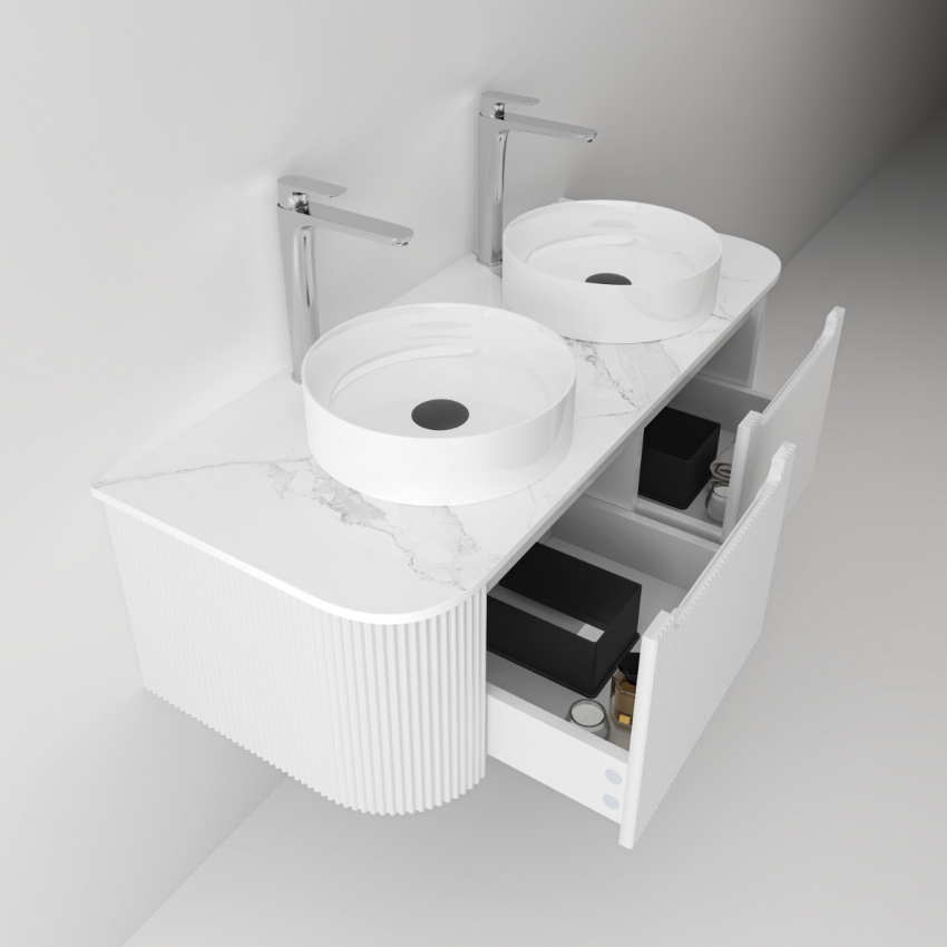 1200mm Matte White 2PAC PVC 2/DW Curved Ribbed Design Wall Hung Cabinet Only