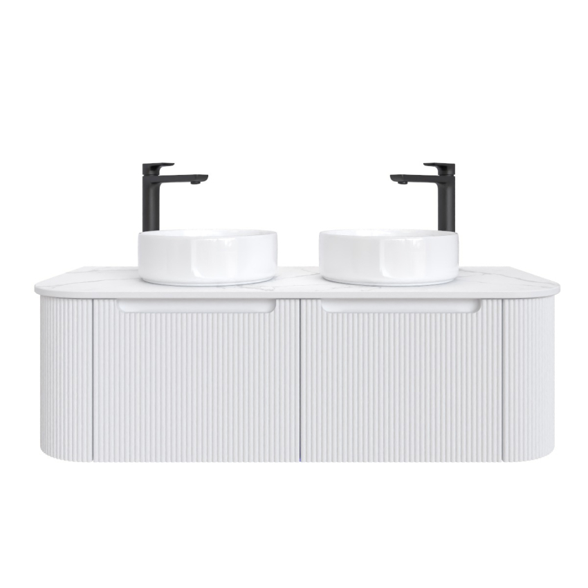 1200mm Matte White 2PAC PVC 2/DW Curved Ribbed Design Wall Hung Cabinet Only