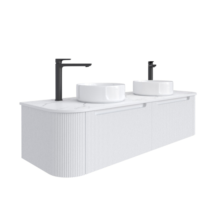 1500mm Matte White 2PAC PVC 2/DW Curved Ribbed Design Wall Hung Cabinet Only