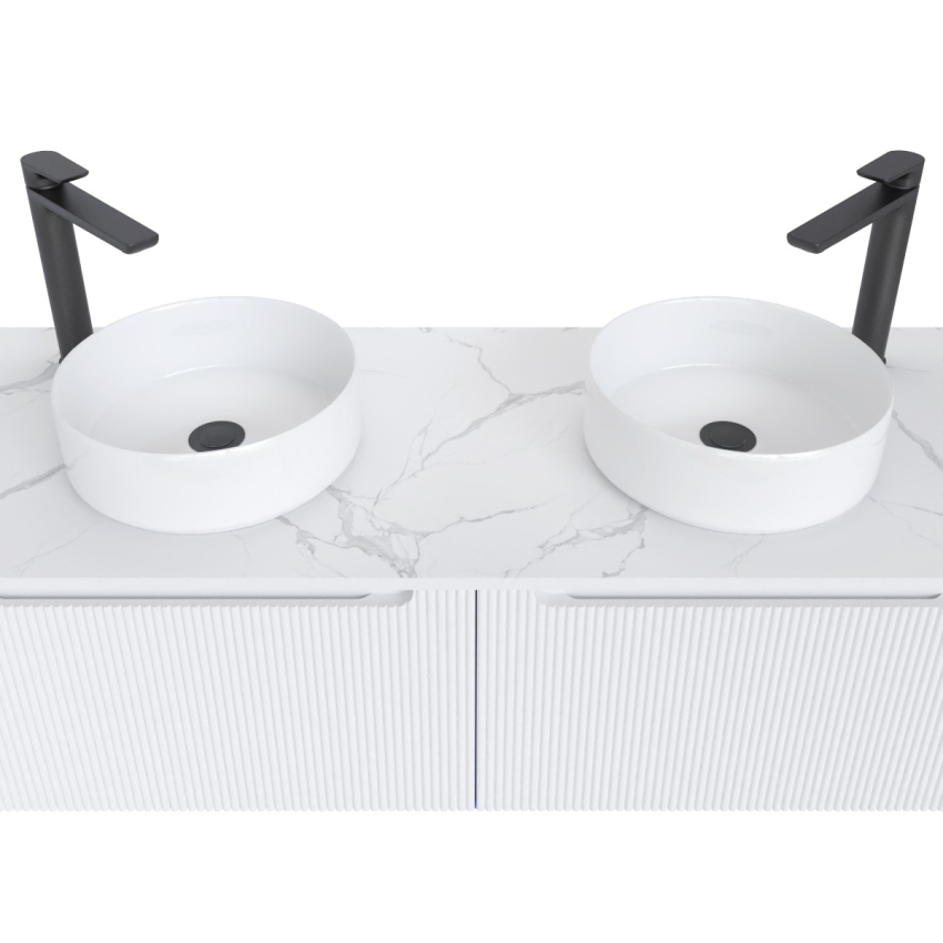 1500mm Matte White 2PAC PVC 2/DW Curved Ribbed Design Wall Hung Cabinet Only