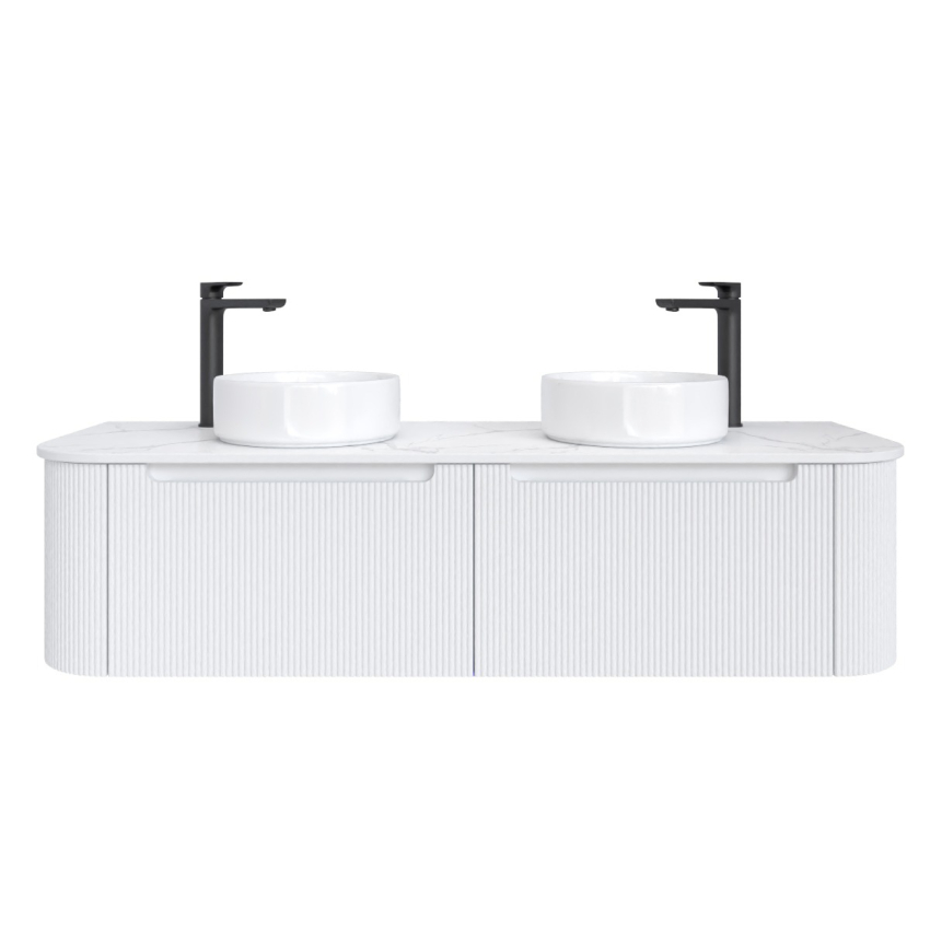 1500mm Matte White 2PAC PVC 2/DW Curved Ribbed Design Wall Hung Cabinet Only