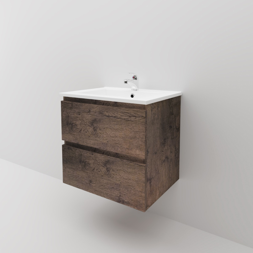 600mm Dark Oak MDF Bathroom Vanity 2 Drawers Wall Hung Cabinet Only 