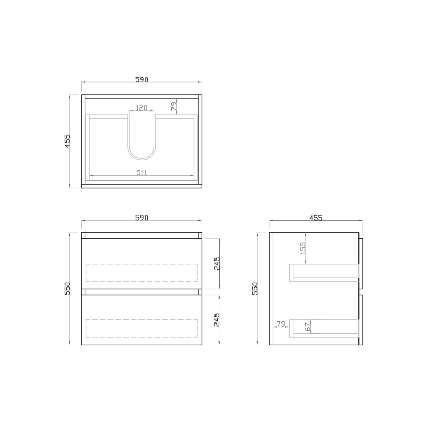 600mm Matte White MDF Bathroom Vanity 2 Drawers Wall Hung Cabinet Only 