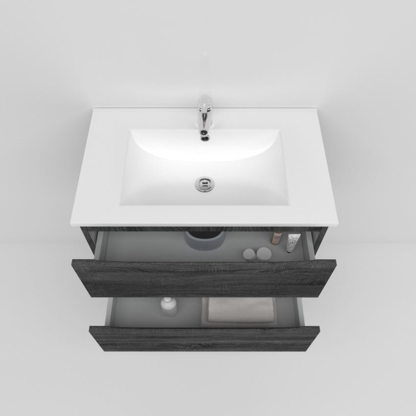 750mm Dark Grey MDF Bathroom Vanity 2 Drawers Wall Hung Cabinet Only 