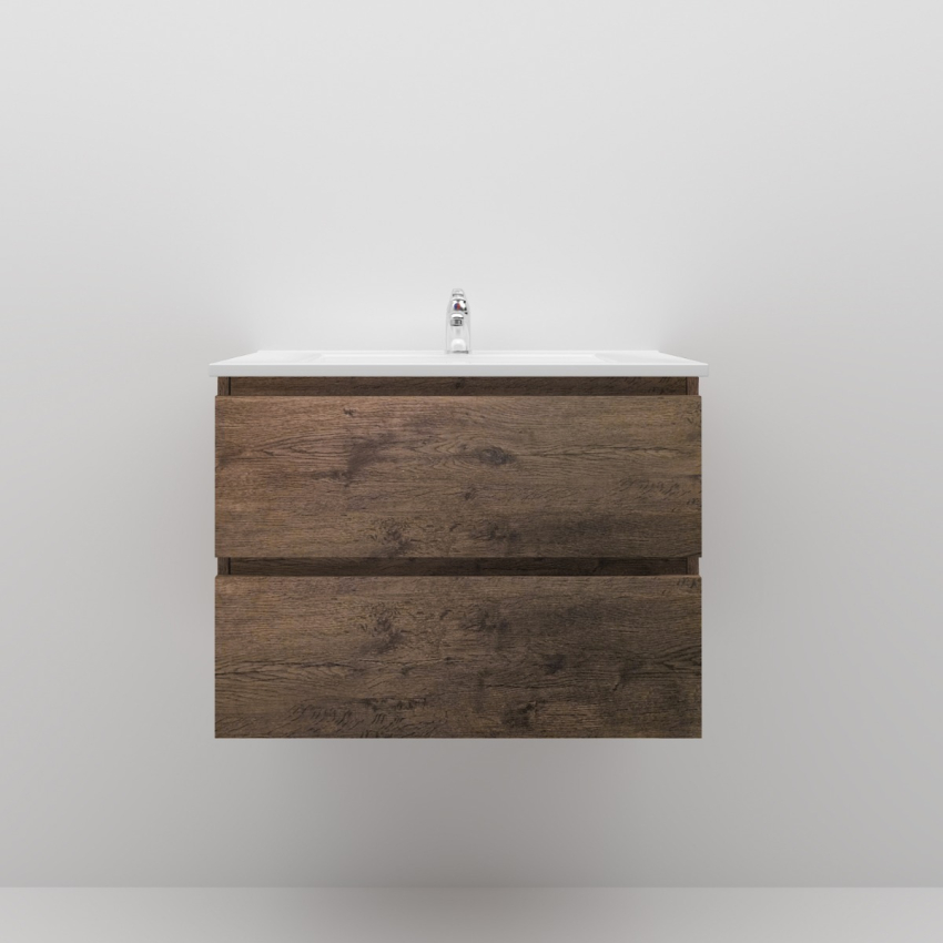 750mm Dark Oak MDF Bathroom Vanity 2 Drawers Wall Hung Cabinet Only 