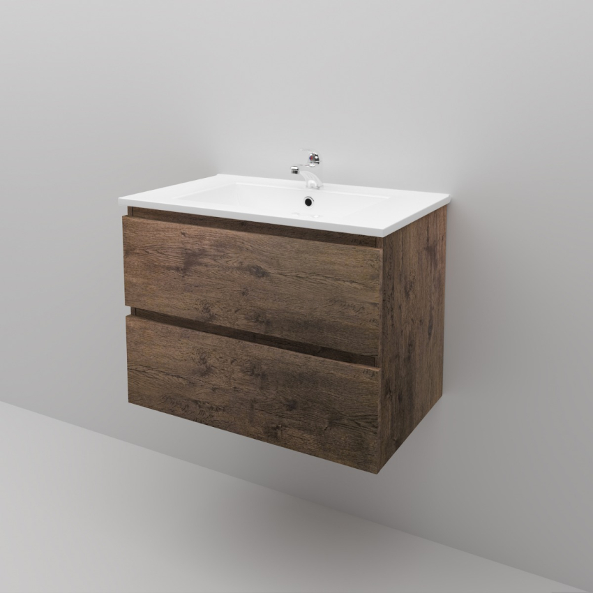 750mm Dark Oak MDF Bathroom Vanity 2 Drawers Wall Hung Cabinet Only 