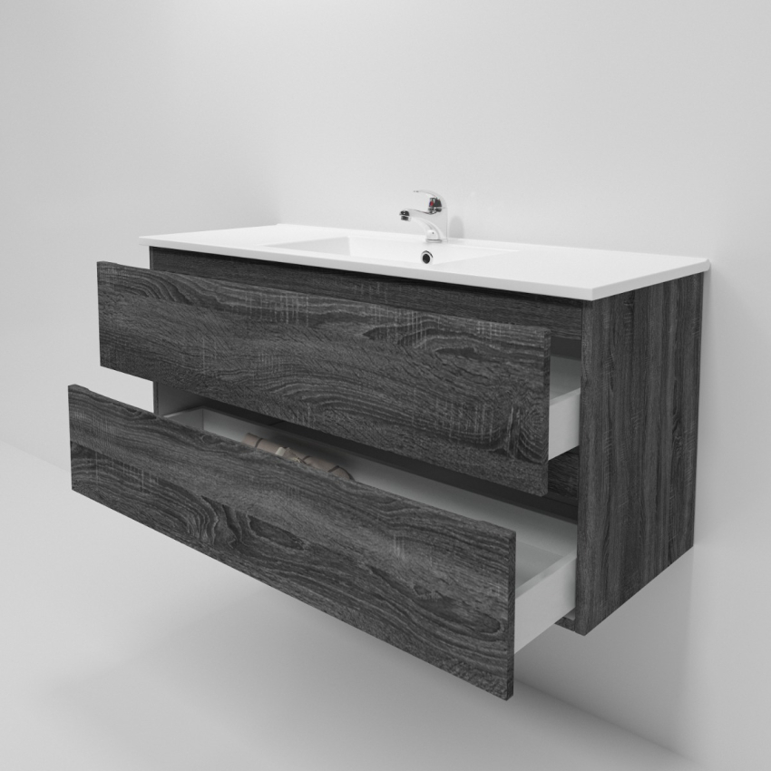1200mm Dark Grey MDF Bathroom Vanity 2 Drawers Wall Hung Cabinet Only 