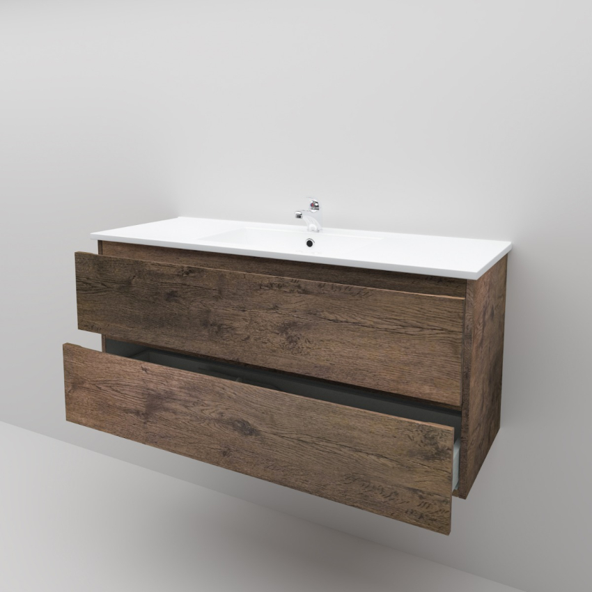 1200mm Dark Oak MDF Bathroom Vanity 2 Drawers Wall Hung Cabinet Only 