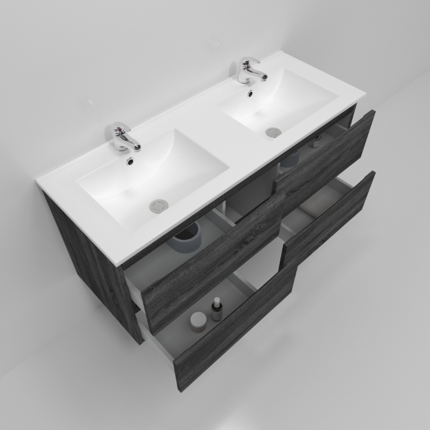 1200mm Dark Grey MDF Bathroom Vanity 4 Drawers Wall Hung Cabinet Only 