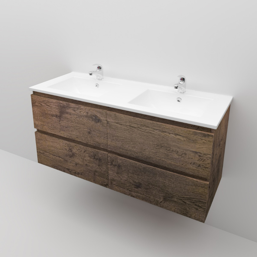 1200mm Dark Oak MDF Bathroom Vanity 4 Drawers Wall Hung Cabinet Only 