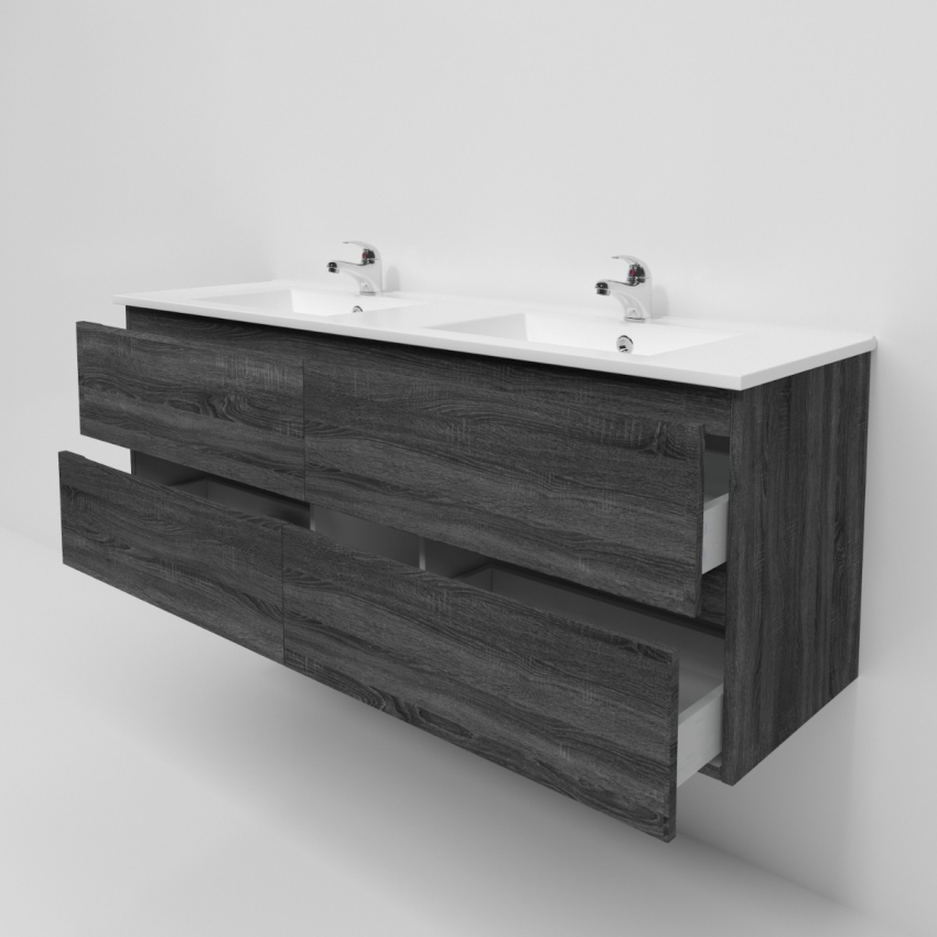 1500mm Dark Grey MDF Bathroom Vanity 4 Drawers Wall Hung Cabinet Only 