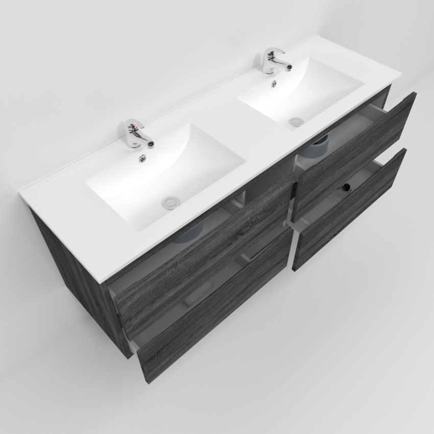 1500mm Dark Grey MDF Bathroom Vanity 4 Drawers Wall Hung Cabinet Only 