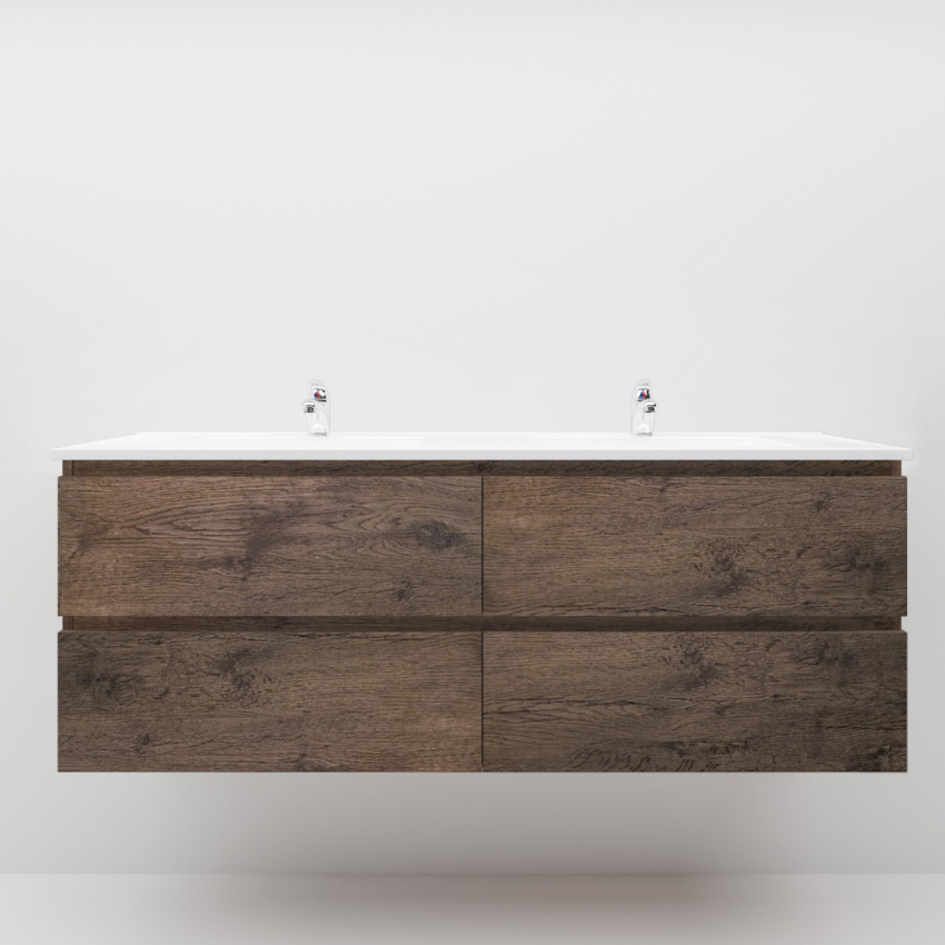 1500mm Dark Oak MDF Bathroom Vanity 4 Drawers Wall Hung Cabinet Only 